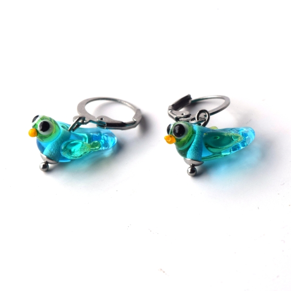 Ptáčci - náušnice s ručně vinutými perlemi - sklo a chirurgická ocel - hypoalergenní- vinutky - earrings bird lampwork beads greya