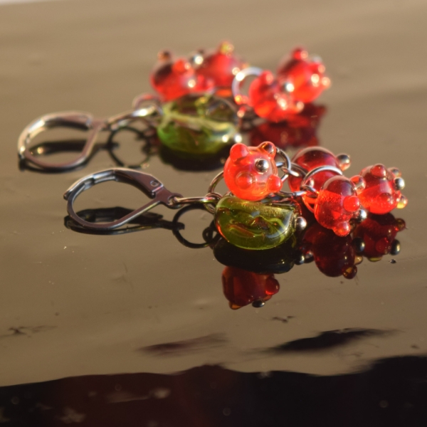 Rybízky - náušnice s ručně vinutými perlemi - skleněné vinté perle a chirurgická ocel - lampwork beads earrings