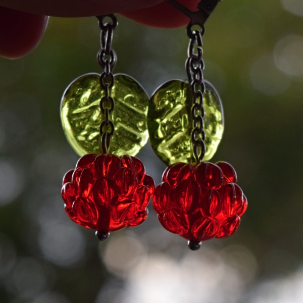 Maliny - náušnice s ručně vinutými perlemi - sklo a chirurgická ocel - vinutky korálky earrings berries