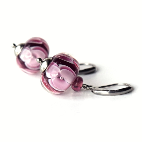 Náušnice s vinutkami Ametysto - ručně vinuté perle a chirurgická ocel lampwork beads earrings