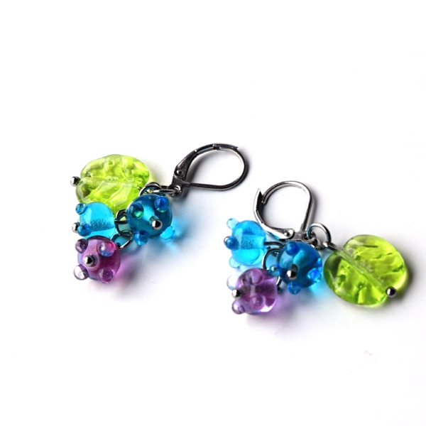 Anetka- náušnice s ručně vinutými perlemi - vinutky sklo a chirurgická ocel lampwork earring