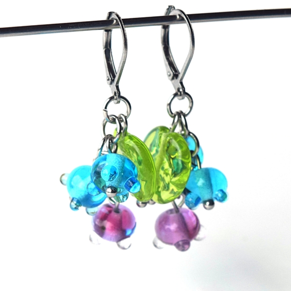 Anetka- náušnice s ručně vinutými perlemi - vinutky sklo a chirurgická ocel lampwork earring