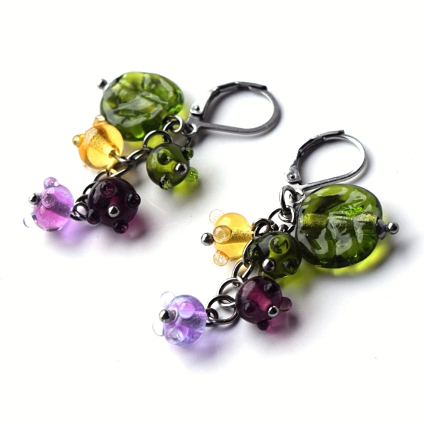 Berries - náušnice s ručně vinutými perlemi - vinutky sklo a chirurgická ocel - lampwork earrings