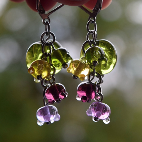 Berries - náušnice s ručně vinutými perlemi - vinutky sklo a chirurgická ocel - lampwork earrings