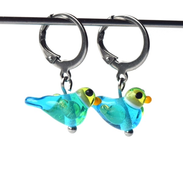 Ptáčci - náušnice s ručně vinutými perlemi - skleněný korálek a chirurgická ocel - vinutky - lampwork earrings