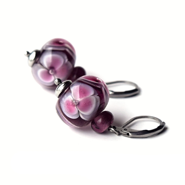 Náušnice s vinutkami Amary - ručně vinuté perle a chirurgická ocel lampwork earrings