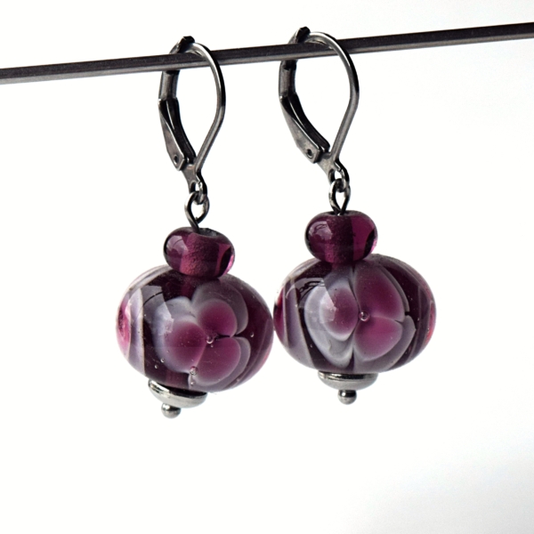 Náušnice s vinutkami Amary - ručně vinuté perle a chirurgická ocel lampwork earrings