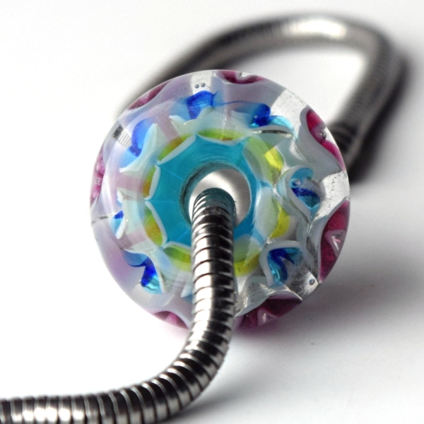 Chryzantéma - vinutá perle s velkým průvlekem pro náramky BHB lampwork beads big hole beads