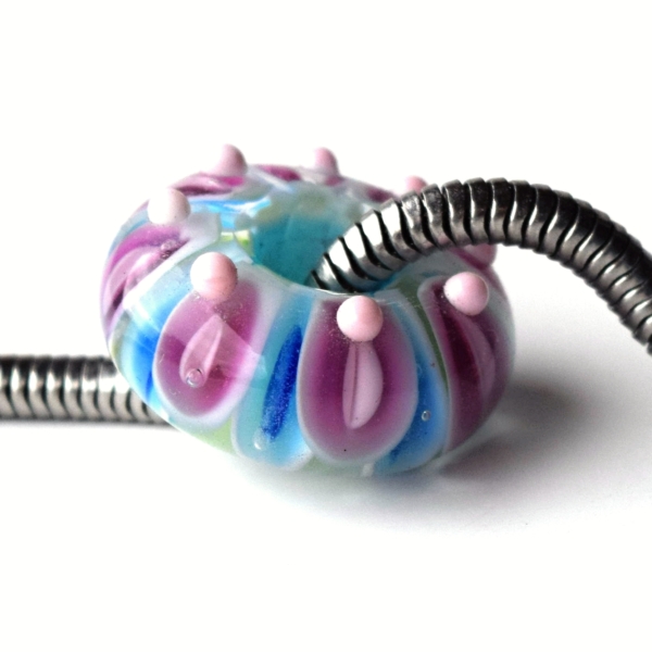 Chryzantéma - vinutá perle s velkým průvlekem pro náramky BHB lampwork beads big hole beads