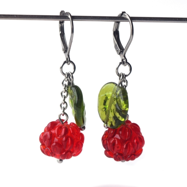 Maliny - náušnice s ručně vinutými perlemi - sklo a chirurgická ocel - vinutky korálky earrings berries