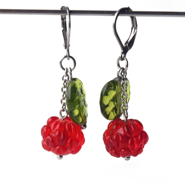 Maliny - náušnice s ručně vinutými perlemi - sklo a chirurgická ocel - vinutky korálky earrings berries