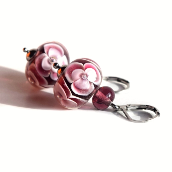 Náušnice s vinutkami Ametysto - ručně vinuté perle - sklo a chirurgická ocel - lampwork earrings