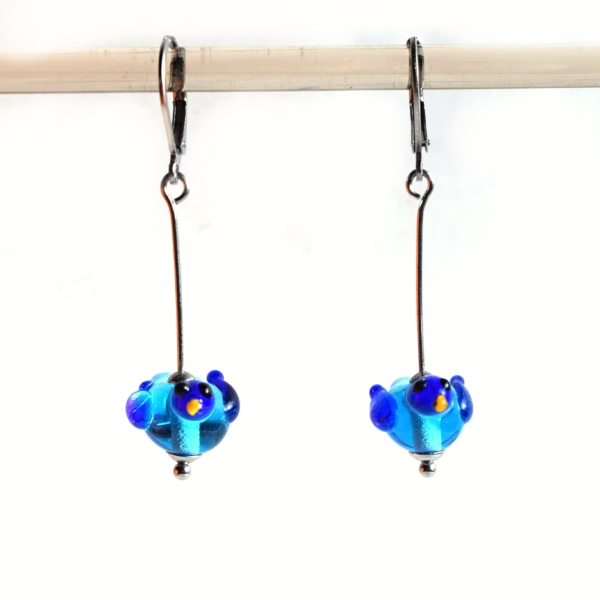 Ptáčci II - náušnice s ručně vinutými korálky - sklo vinutky a chirurgická ocel - lampwork earrings