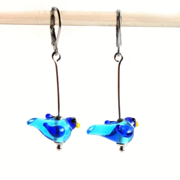 Ptáčci II - náušnice s ručně vinutými korálky - sklo vinutky a chirurgická ocel - lampwork earrings