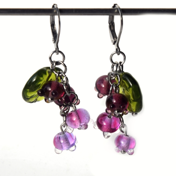 Paoletta- náušnice s ručně vinutými perlemi - sklo a chirurgická ocel -korálky - Lampwork beads - earrings